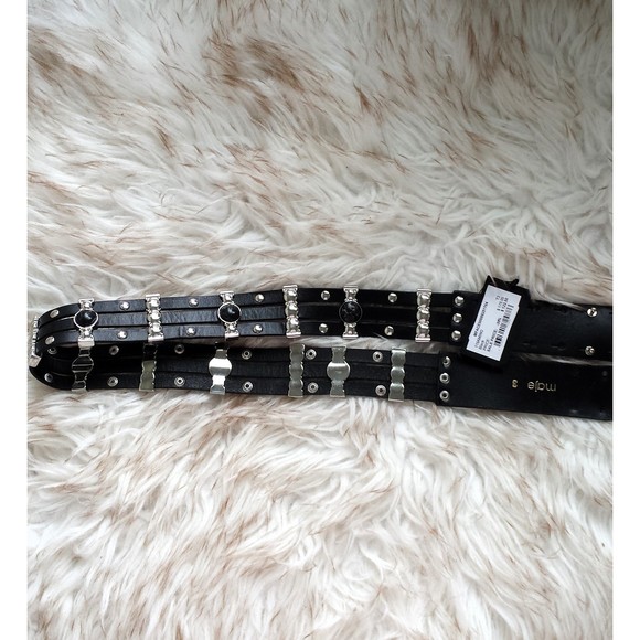 NWT Maje Amino Black Stud Leather Belt SZ 3 Large Decorative Crystal Adjustable - Picture 9 of 11